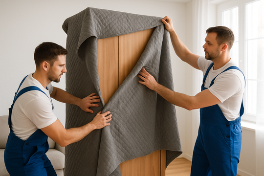 Umzugshelfer in Kassel beim professionellen Einpacken von Möbeln
